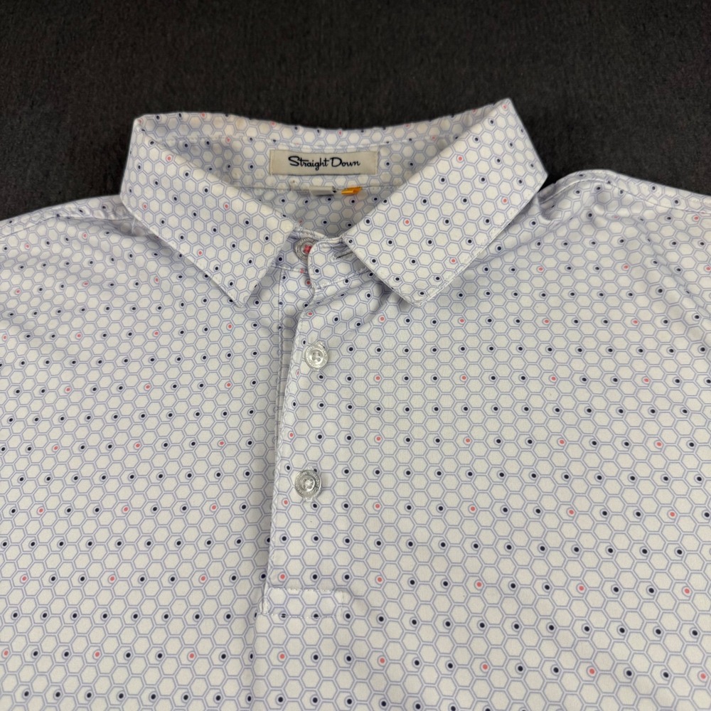 Straight Down Mens Golf Polo Shirt Large  Hexagon Geometric UPF 50 Short Slv